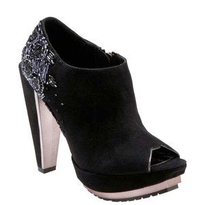 Y2K Sam Edelman Black Una Beaded Peep Toe Booties 9.5